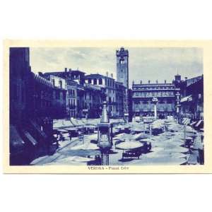  1920s Vintage Postcard Piazza Erbe Verona Italy 