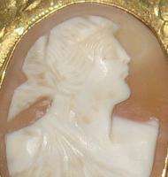 Antique Victorian Hand Carved Shell & Gold Cameo Brooch  
