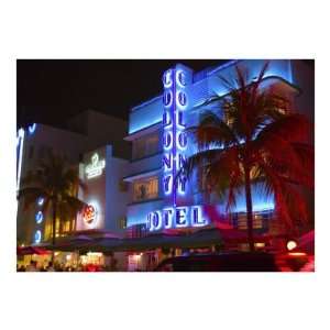  Neon Lights of the Art Deco District, Miami Stretched 