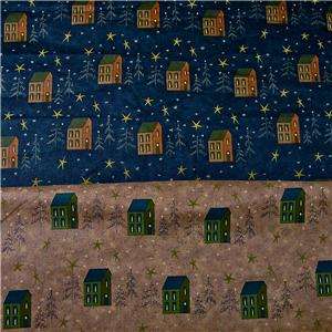   Box Houses 1 Yd Each of Two Matching American Folk Art Fabric, Cotton