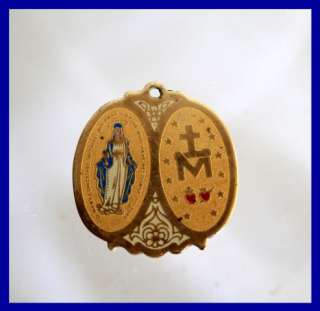 Vintage Art Nouveau Brass Miraculous Medal Charm Unusual  