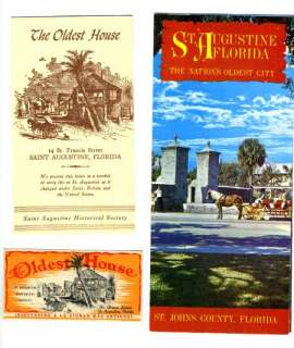 St Augustine Oldest House Brochures & Ticket 1960s  