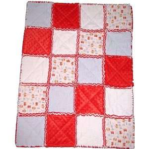  Handmade Patchwork Baby Blanket   Blue/Red Fire Bear Baby