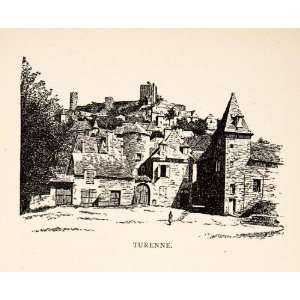 com 1894 Wood Engraving Turenne France City Architecture Art Correze 