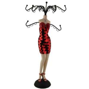  Cocktail Doll Jewelry Stand Red Sequins 14.5H