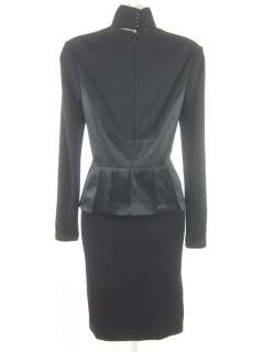 AKRIS Black Cashmere Silk Satin Long Sleeve Dress 6  