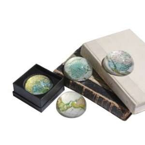  Set of Four Vintage Map Design 3 Round Crystal 