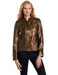  AK Anne Klein Womens Petite Faux Leather Jacket Clothing
