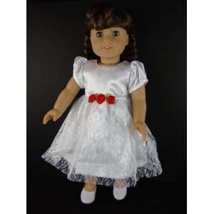  A White Party Dress with Little Red Flowers At the Waist 