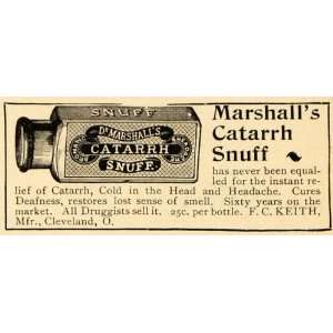  1895 Ad Marshalls Catarrh Snuff F C Keith Manufacturer 