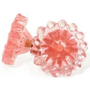   Vintage Warm Depression Glass Pink Beaded Edge Glass Knobs for Dresser