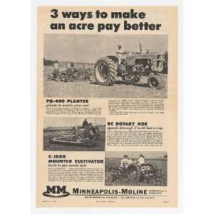1958 Minneapolis Moline Planter Rotary Hoe Cultivator Print Ad (18565 