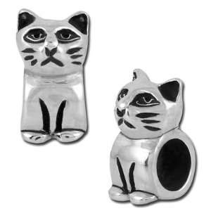  12mm Sitting Cat   Sterling Silver Large Hole Bead Arts 