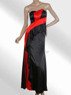 Strapless Black Red Ruffles Alisa Pan Elegant Long Prom Gowns 09345 