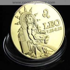  Leo Zodiac Sign 24kt Gold plated Commemorative Coin 054 