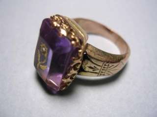 PRETTY ANTIQUE VICTORIAN 14K GOLD AMETHYST FORGET ME NOT RING  