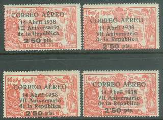 SPAIN  1938. Scott #C91, Four(4) stamps, All are Backstamped, Mint 