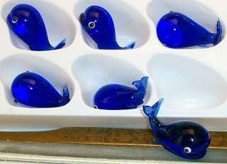   ArtGlass MINI 1 figurines Blue Whale in all blue color 6 pc.box lot