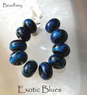 BF* Exotic Blues * Handmade Lampwork (10) Bead Set SRA  