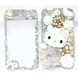  Hello Kitty 3D White Flower Sparkling Luxury Rhinestones 