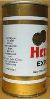 HENNINGER EXPORT BIER ss Beer CAN w/ Gold Coins GERMANY  
