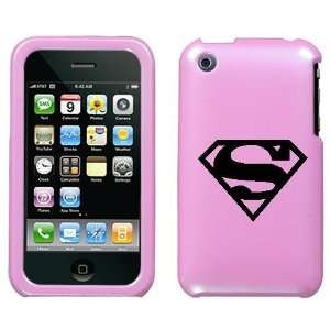 APPLE IPHONE 3G 3GS SUPERMAN BLACK SYMBOL ON A PINK HARD CASE COVER