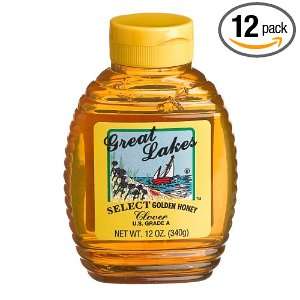 Great Lakes Select Honey, Clover, 12 Ounce Bottles (Pack of 12)