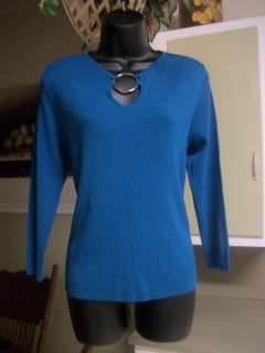 Versailles Beautiful Embellished Blue Knit Top w/ Silver Ring Design 