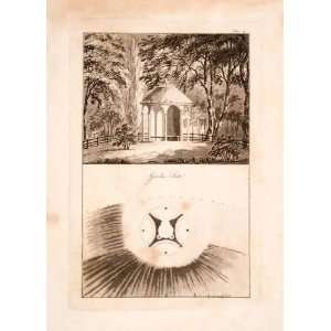  1823 Aquatint Engraving John Plaw Garden Seat Elevation 