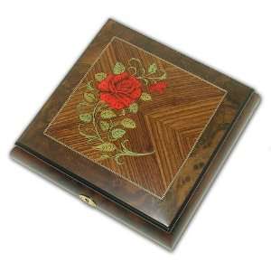  Beautiful Hand Made Wooden Red Rose Music Box With 22 Note 