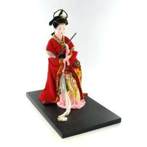    Geisha Girl Doll Statue Sculpture Kimono Silk Dress