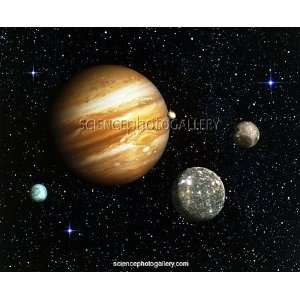   image of Jupiter and its Galilean moons Framed Prints