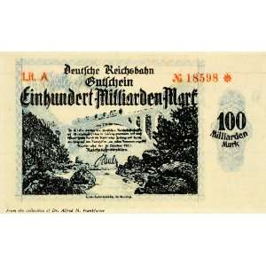  1933 Print German 100 Milliarden Mark Currency Money 