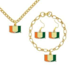   Miami Hurricanes Ladies Gold Tone Jewelry Gift Set