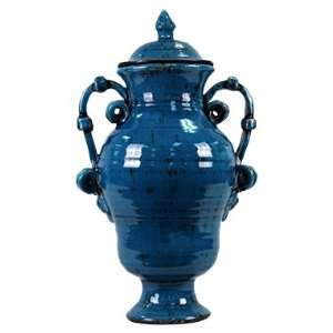  UTC 76121 Turquoise Ceramic Urn with Lid with Rustic 