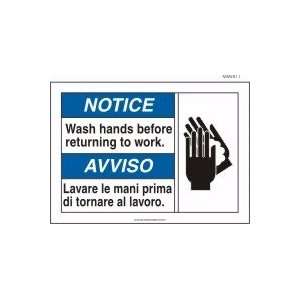  ENGLISH/ITALIAN NOTICE WASH HANDS BEFORE RETURNING TO WORK 