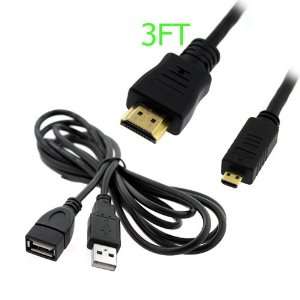  GTMax 3FT Micro HDMI to HDMI Cable(M/M )+ 6FT USB A/A Male 