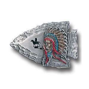 Pewter Belt Buckle   Indian Chief on Arrowhead
