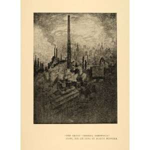  1910 Print Art Joseph Pennell Great Chimney Sheffield 
