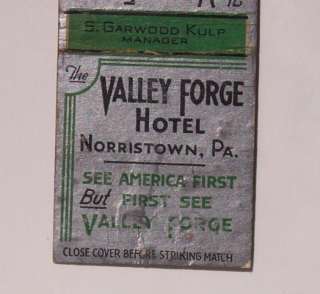 1930s? Valley Forge Hotel Kulp Matchbook Norristown PA  