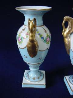   LIMOGES Hand Painted Turquoise Amphora Vases Artist Signed.  