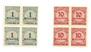 GERMANY Hyper Inflation Stamps (Blk of 4 each) 1 & 10 Million Mark 