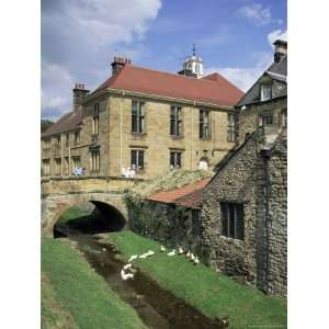 Town Hall from Stream, Helmsley, North Yorkshire, Yorkshire, England 