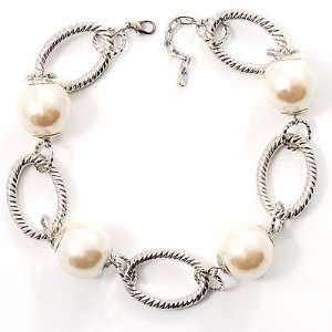  Silver Oval Links Pearl Choker Jewelry