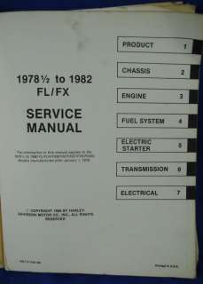   Factory Service Manual Harley Davidson Motorcycle 1978 to 1982 FL FX
