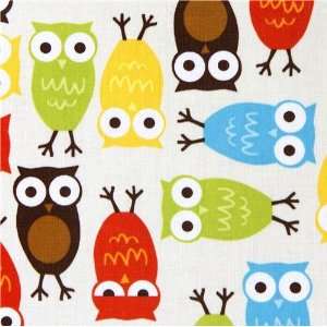   Kaufman premium laminate fabric colourful owls