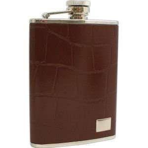  Stainless Steel/Brown Croco Leather Flask, 6 oz 