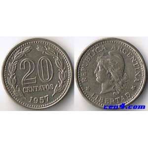  1957 Argentine 20 Centavos    Almost Uncirculated 