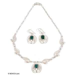  Chrysocolla jewelry set, Leaves Jewelry