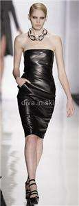 CELEBRITY STYLE DESIGNER LAMBSKIN LEATHER COCKTAIL PROM PARTY DRESS 